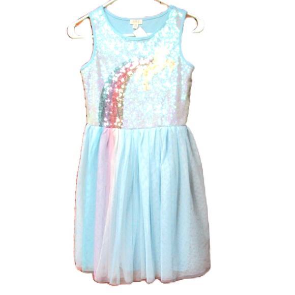 Zenzi Girls Unicorn Sequin Dress XL (14) Light Blue Tulle Skirt Rainbow Detail - Picture 1 of 6